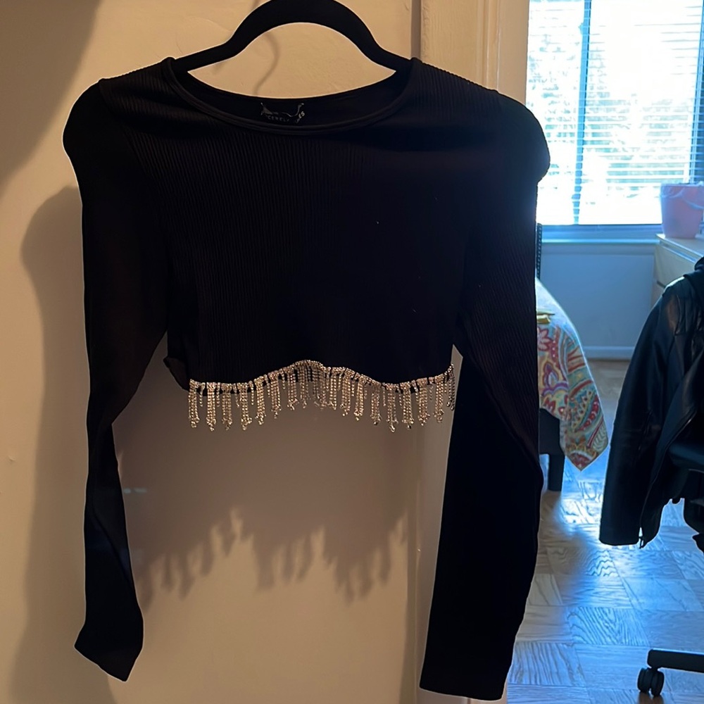 Sincerely jules black crop top long sleeve